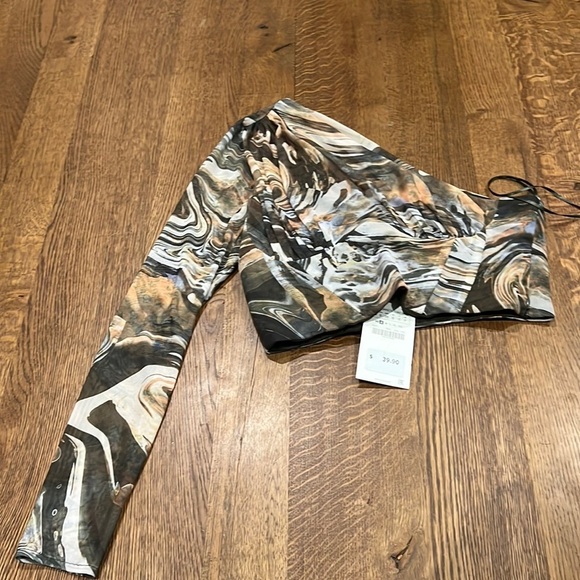 Zara Women’s Green and Yellow One Shoulder Crop Top Size Small - Picture 1 of 2
